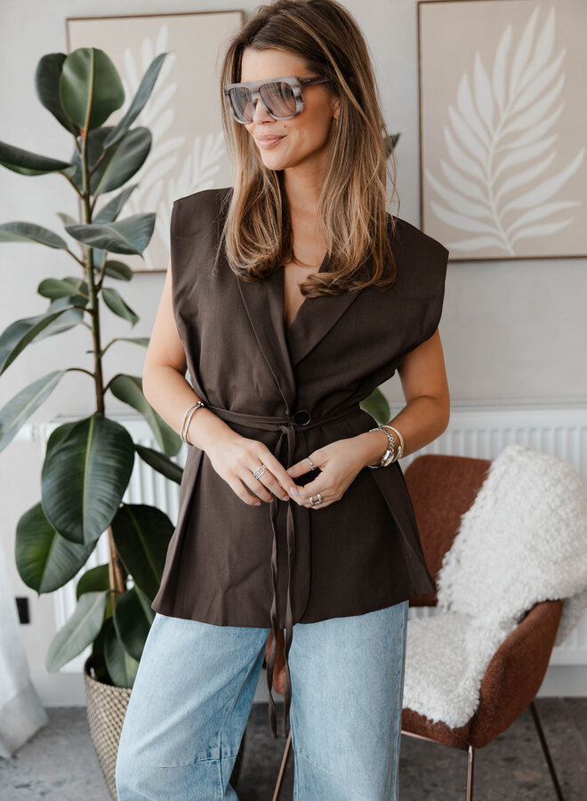 Sleevless blazer overslag – Marron
