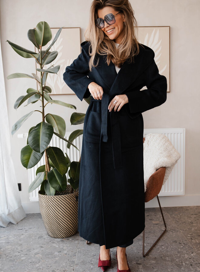 Mantel met kap en riem – Navy