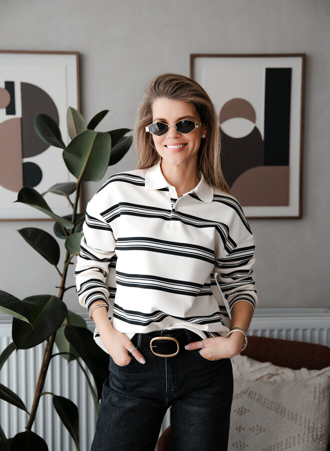 Poloshirt met streep – Cream