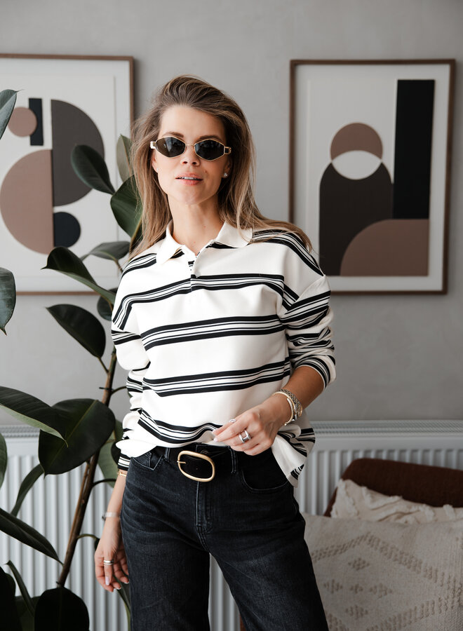 Poloshirt met streep – Cream