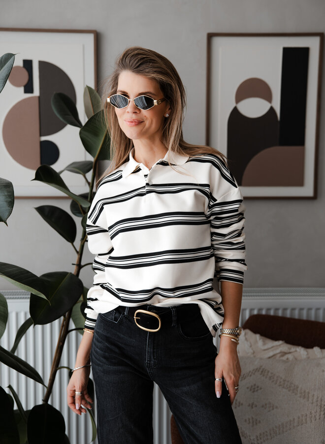 Poloshirt met streep – Cream