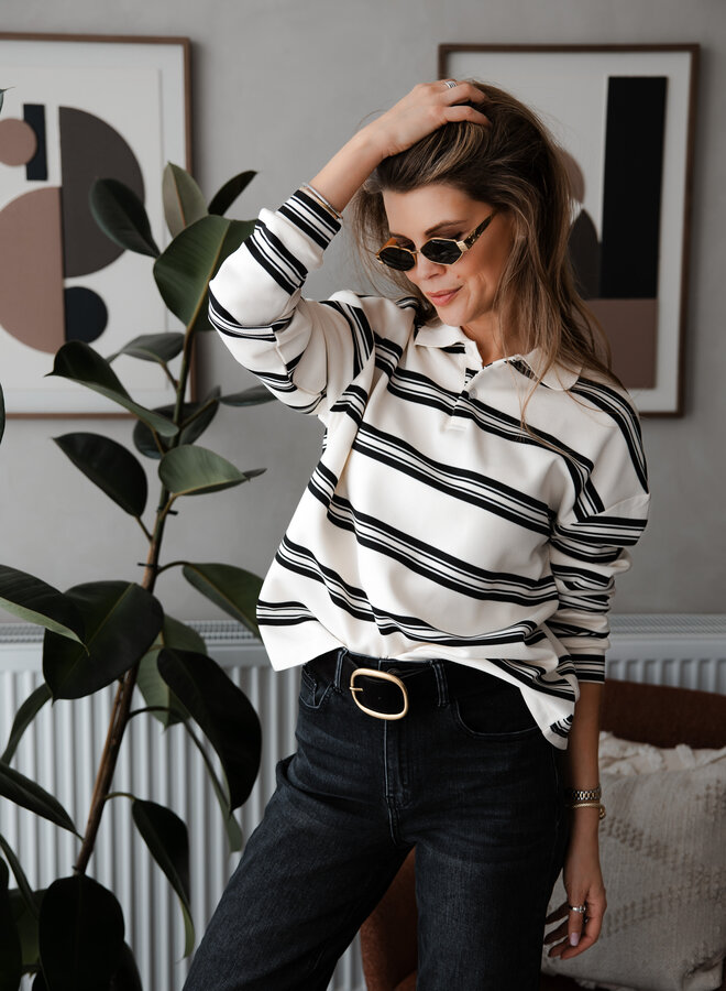 Poloshirt met streep – Cream
