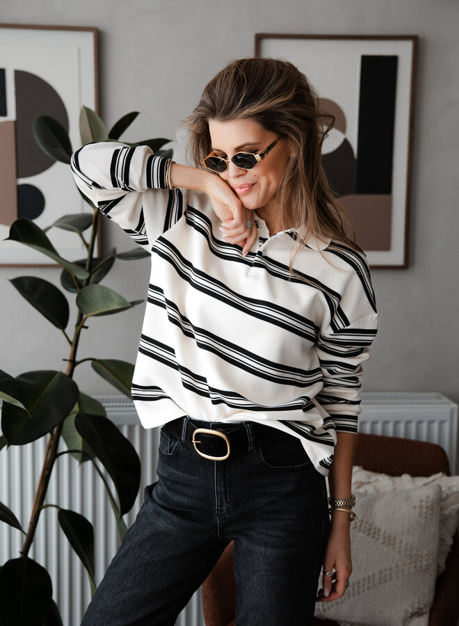 Poloshirt met streep – Cream