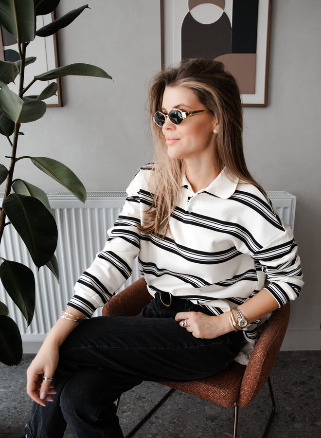 Poloshirt met streep – Cream