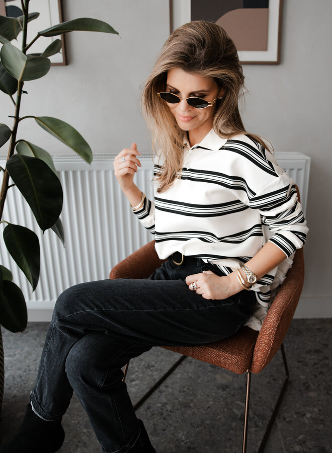 Poloshirt met streep – Cream