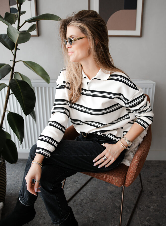 Poloshirt met streep – Cream
