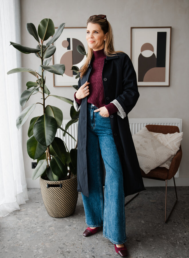 Trenchcoat met carreaux binnen – Navy