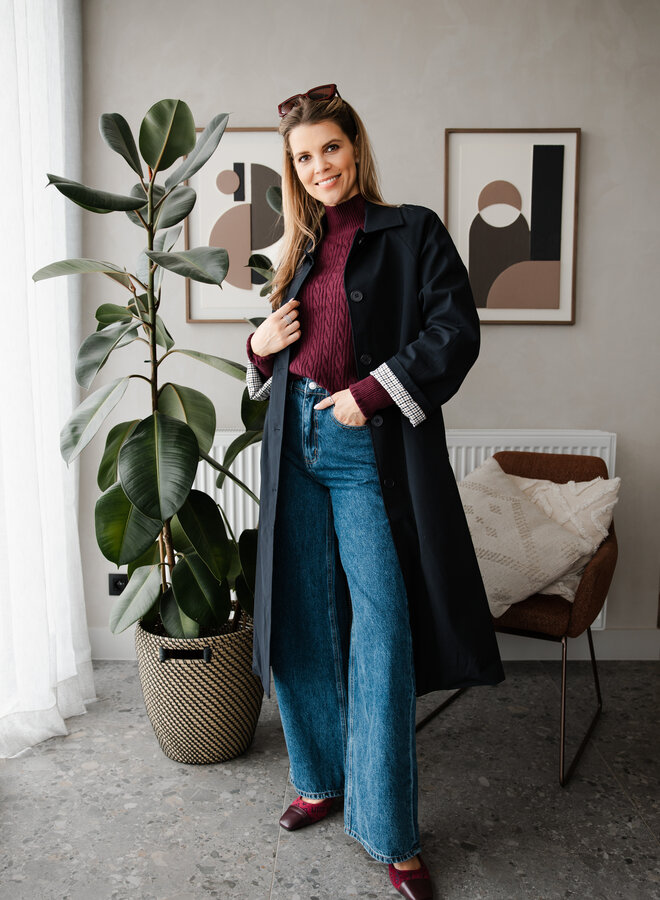 Trenchcoat met carreaux binnen – Navy