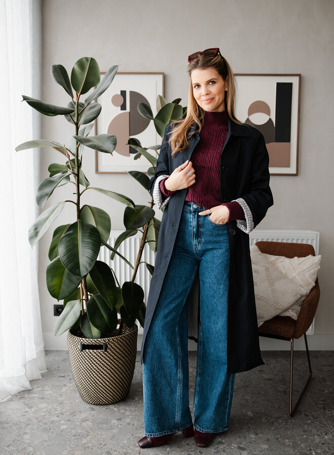 Trenchcoat met carreaux binnen – Navy