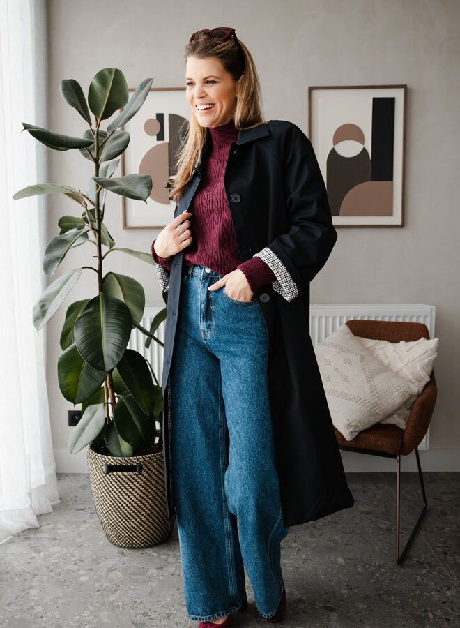 Trenchcoat met carreaux binnen – Navy