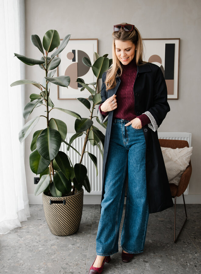 Trenchcoat met carreaux binnen – Navy