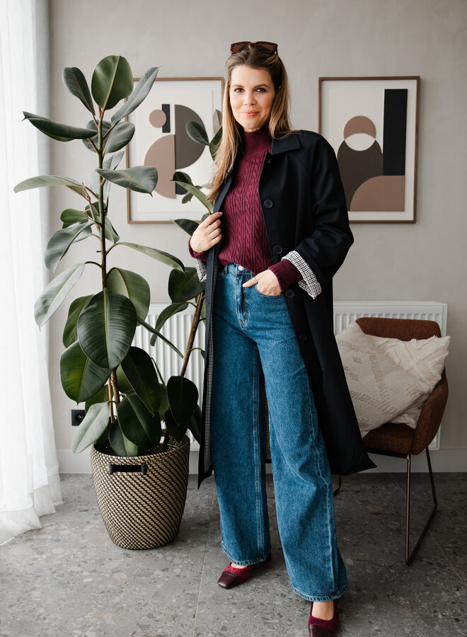 Trenchcoat met carreaux binnen – Navy