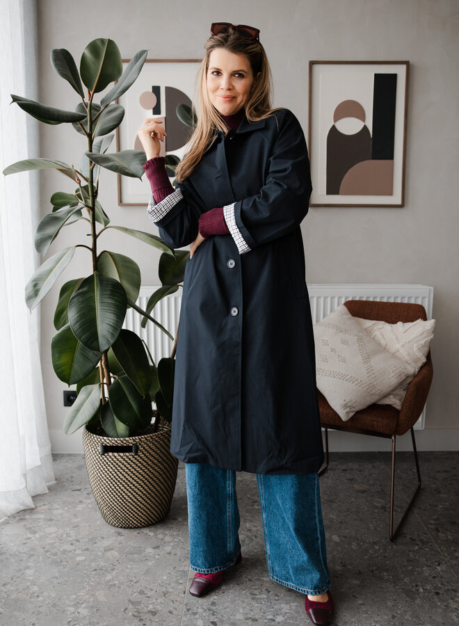 Trenchcoat met carreaux binnen – Navy