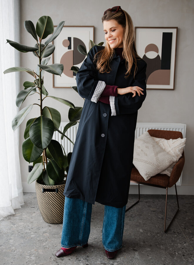 Trenchcoat met carreaux binnen – Navy