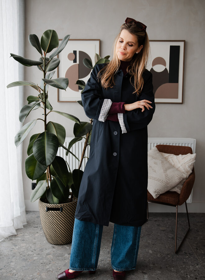 Trenchcoat met carreaux binnen – Navy