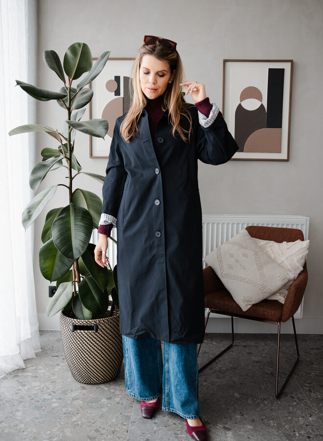Trenchcoat met carreaux binnen – Navy