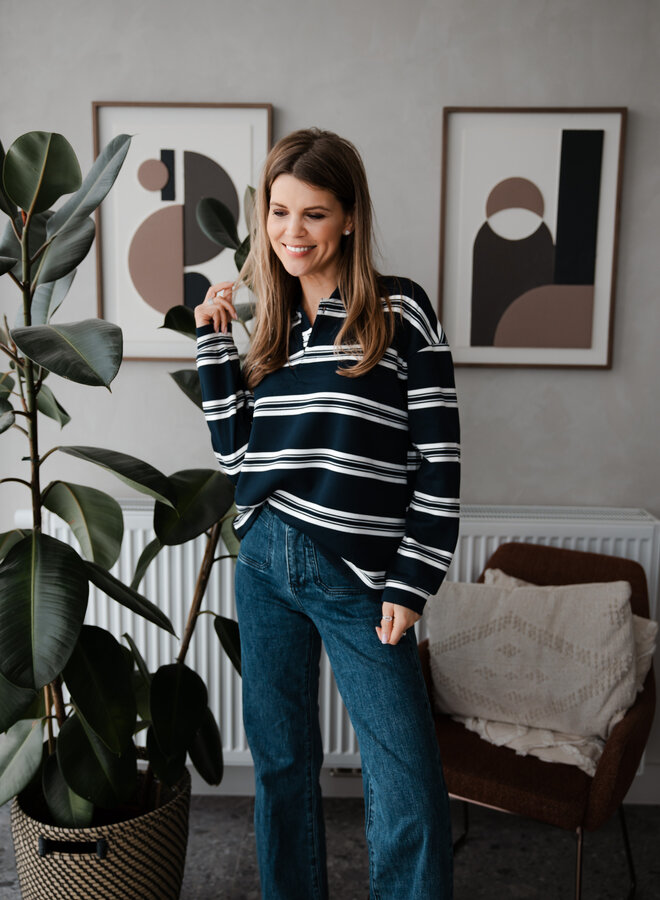 Poloshirt met streep – Navy