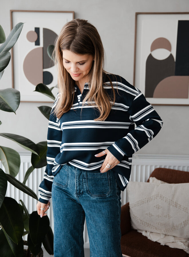 Poloshirt met streep – Navy