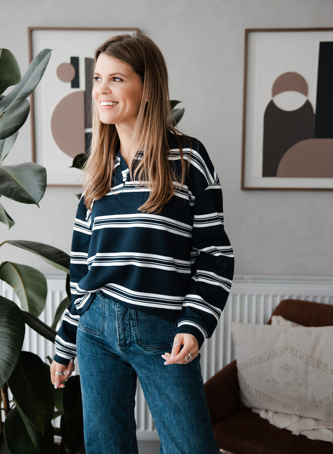 Poloshirt met streep – Navy