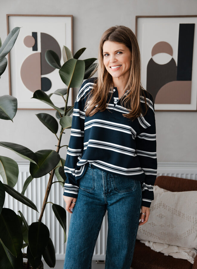 Poloshirt met streep – Navy