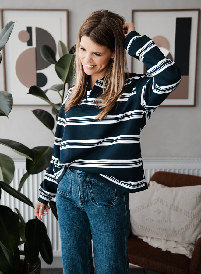 Poloshirt met streep – Navy