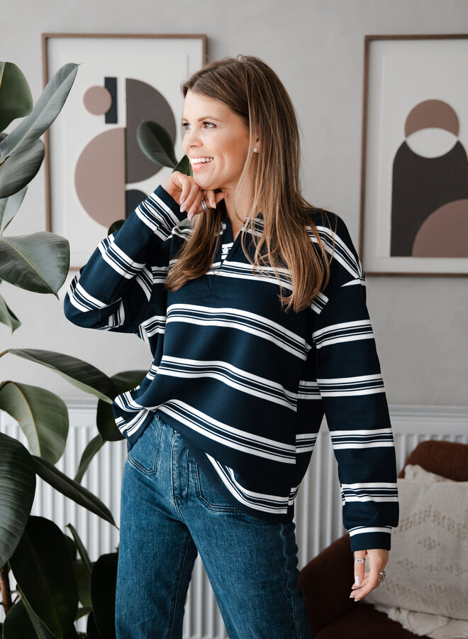 Poloshirt met streep – Navy