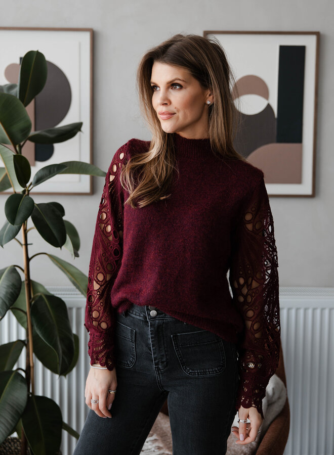 Knitwear col kant mouw – Burgundy