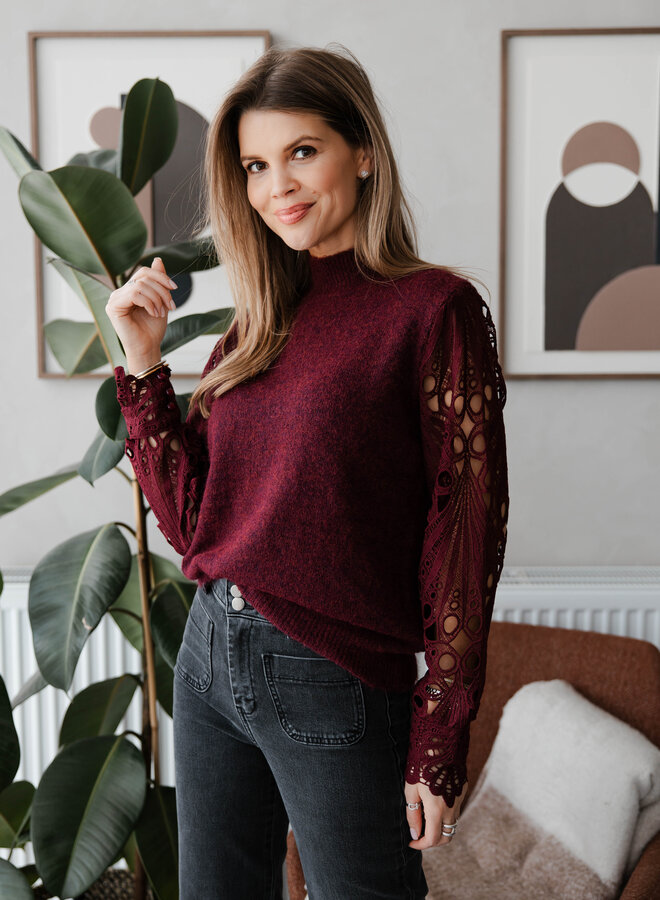 Knitwear col kant mouw – Burgundy