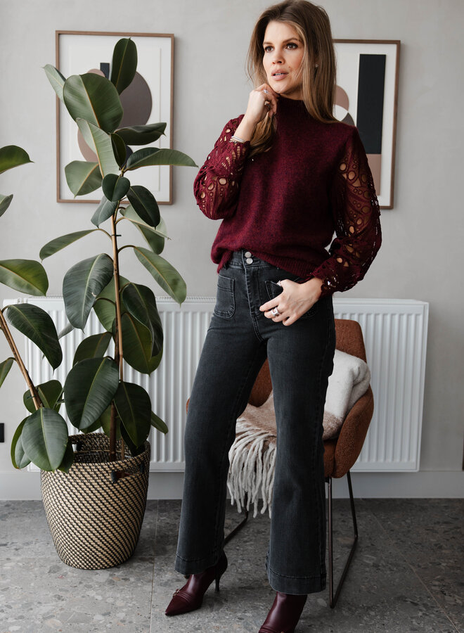 Knitwear col kant mouw – Burgundy
