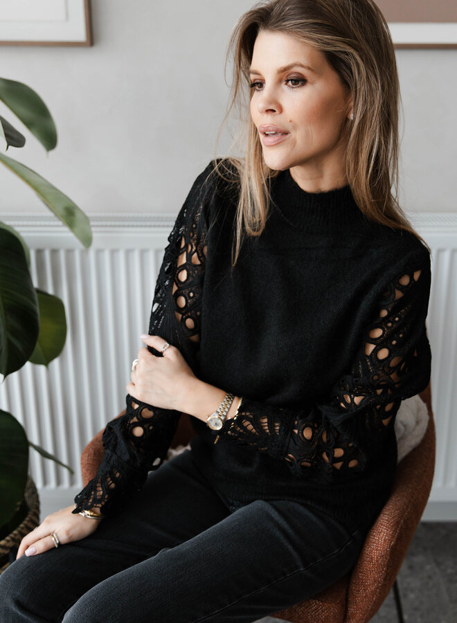 Knitwear col kant mouw – Black