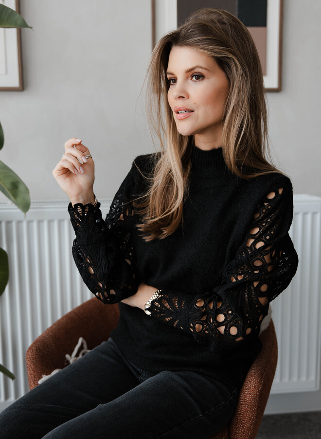 Knitwear col kant mouw – Black