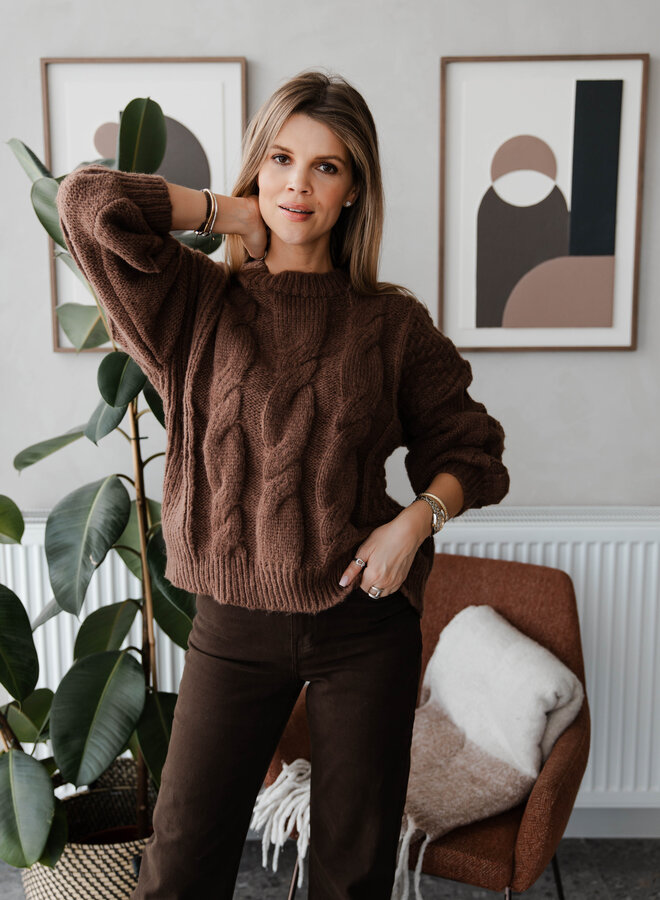 Knitwear round neck gebreid – Brown