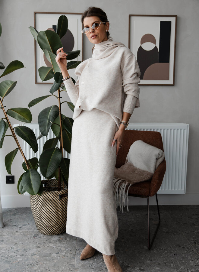 Set knitwear + rok + Sjaal – Beige