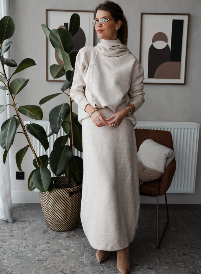 Set knitwear + rok + Sjaal – Beige
