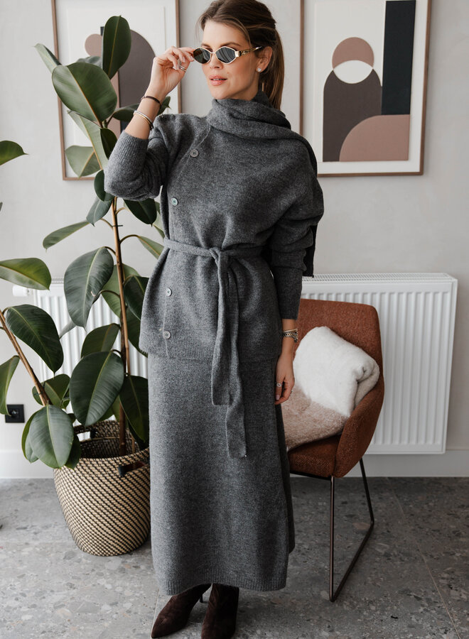 Set knitwear + rok + Sjaal – Dark Grey