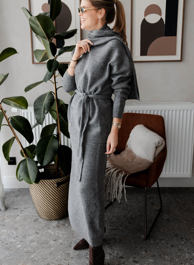 Set knitwear + rok + Sjaal – Dark Grey