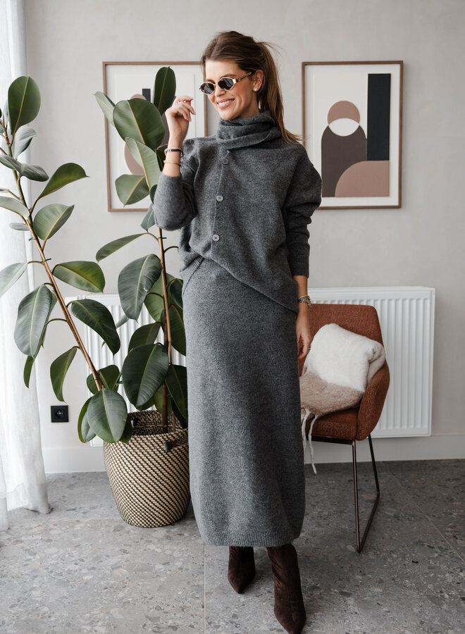 Set knitwear + rok + Sjaal – Dark Grey
