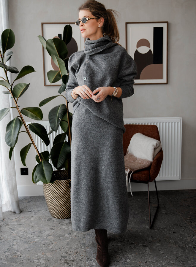 Set knitwear + rok + Sjaal – Dark Grey