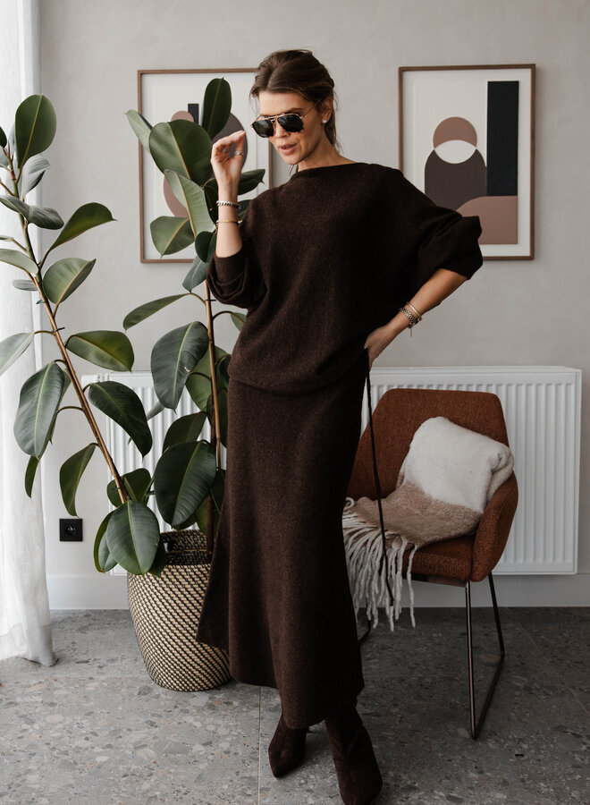 Set knitwear trui boothals + rok soft – Cafe