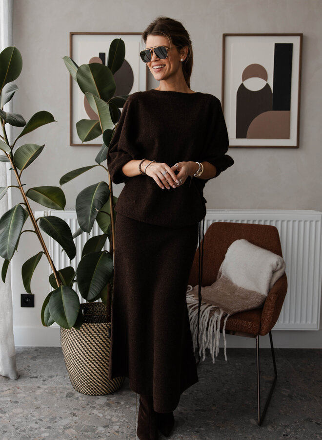 Set knitwear trui boothals + rok soft – Cafe