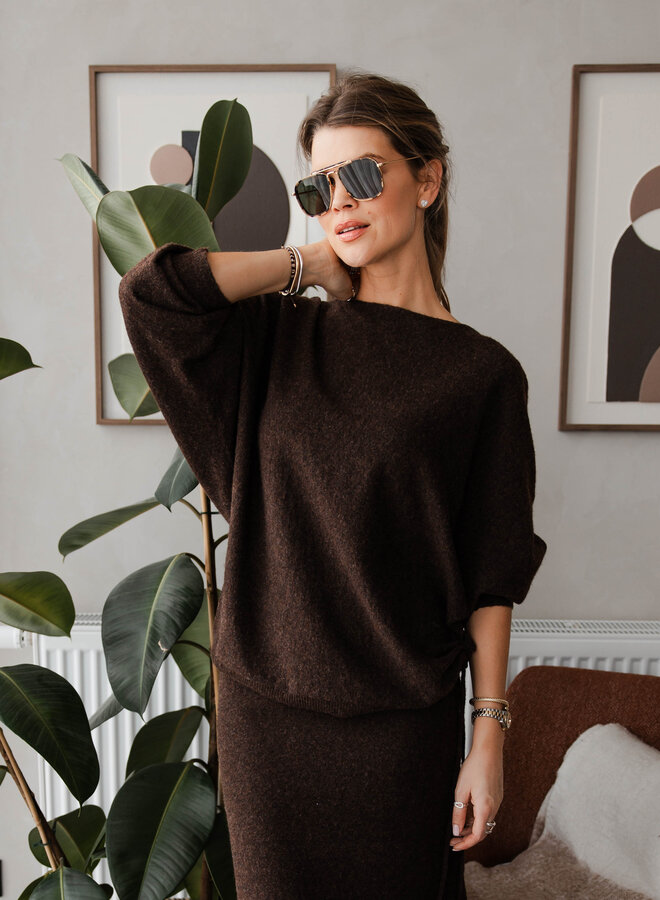 Set knitwear trui boothals + rok soft – Cafe