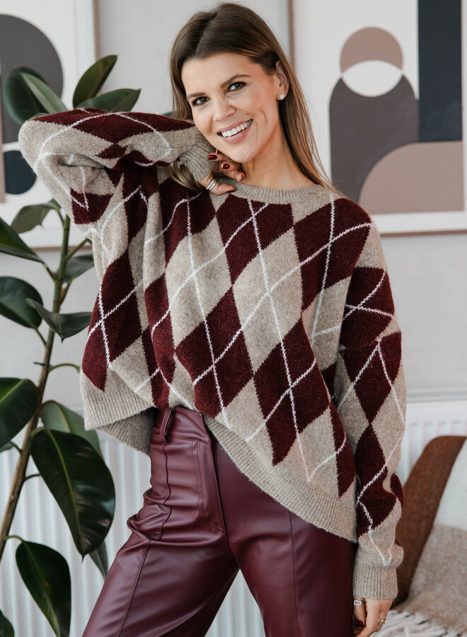 Trui ruit – Burgundy