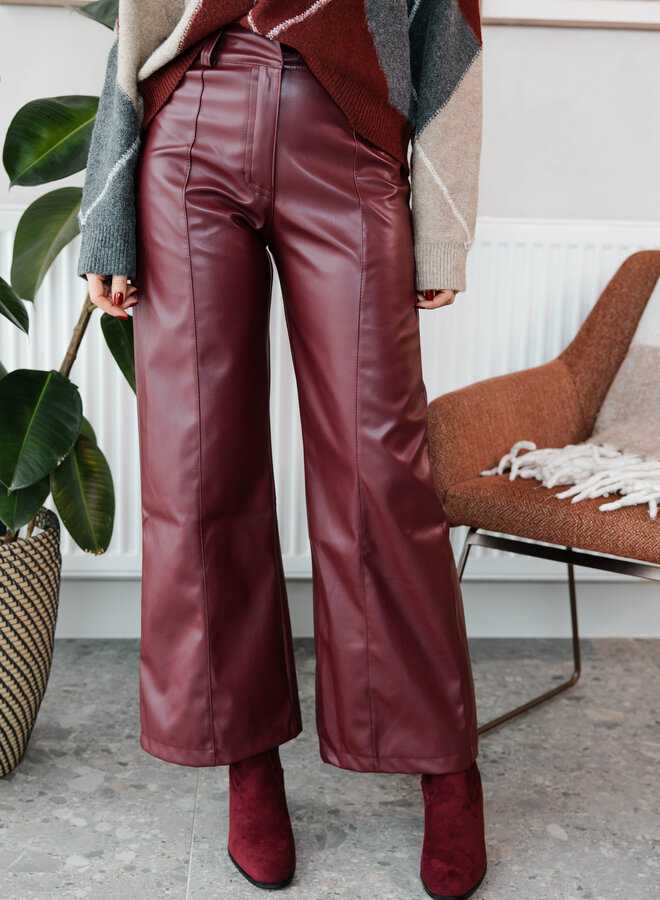 Broek large in simili – Burgundy