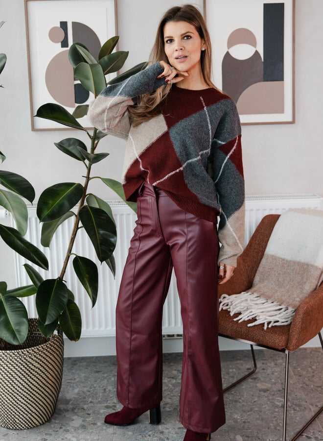 Broek large in simili – Burgundy