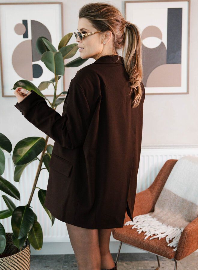 Blazer met open rug split – Coffee