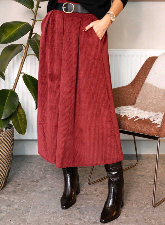 Rok in velours met riem – Bordeaux