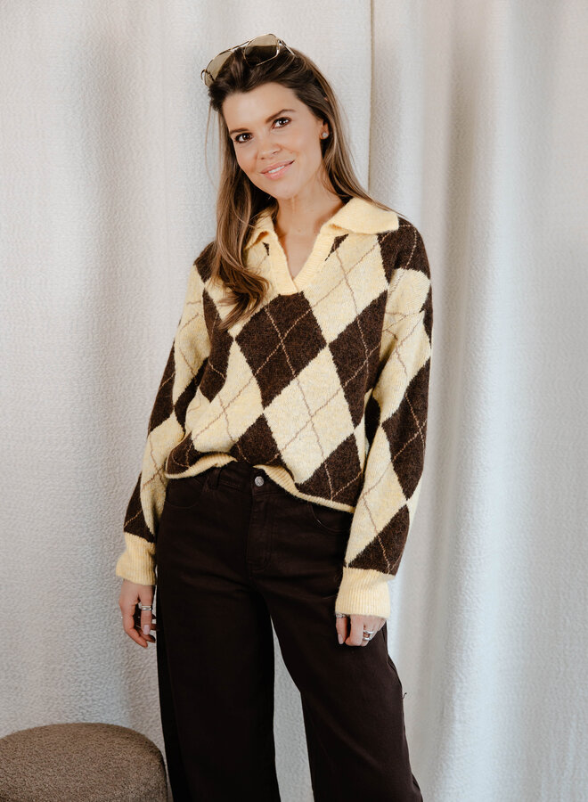 Jeanne poloknit ruitjes – Yellow