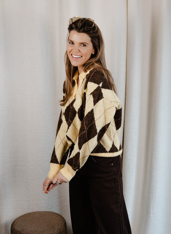 Jeanne poloknit ruitjes – Yellow
