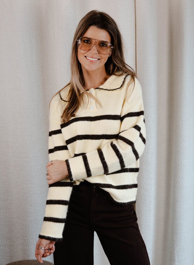 Alix knitwear kraag met strepen – Yellow