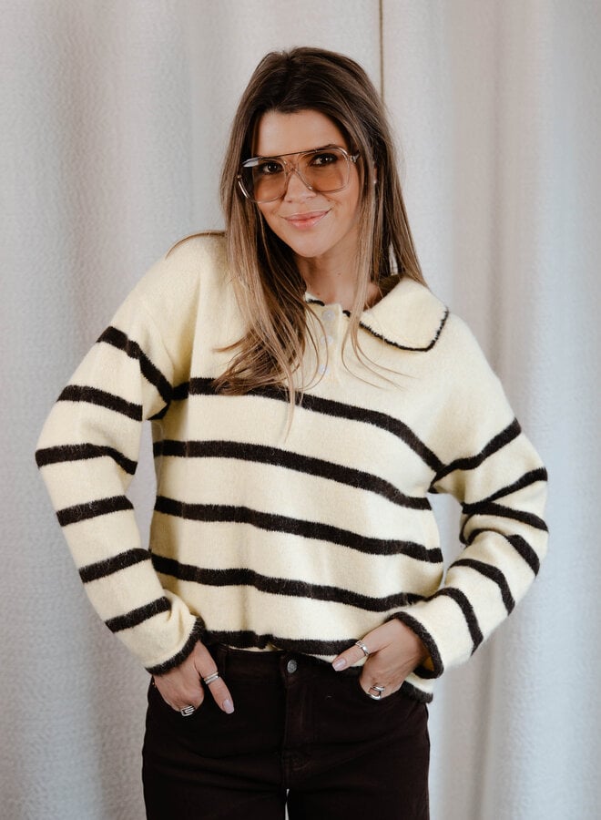 Alix knitwear kraag met strepen – Yellow
